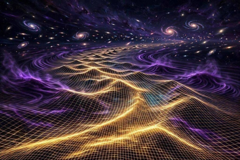 Illustration of spacetime stretching as the universe expands.