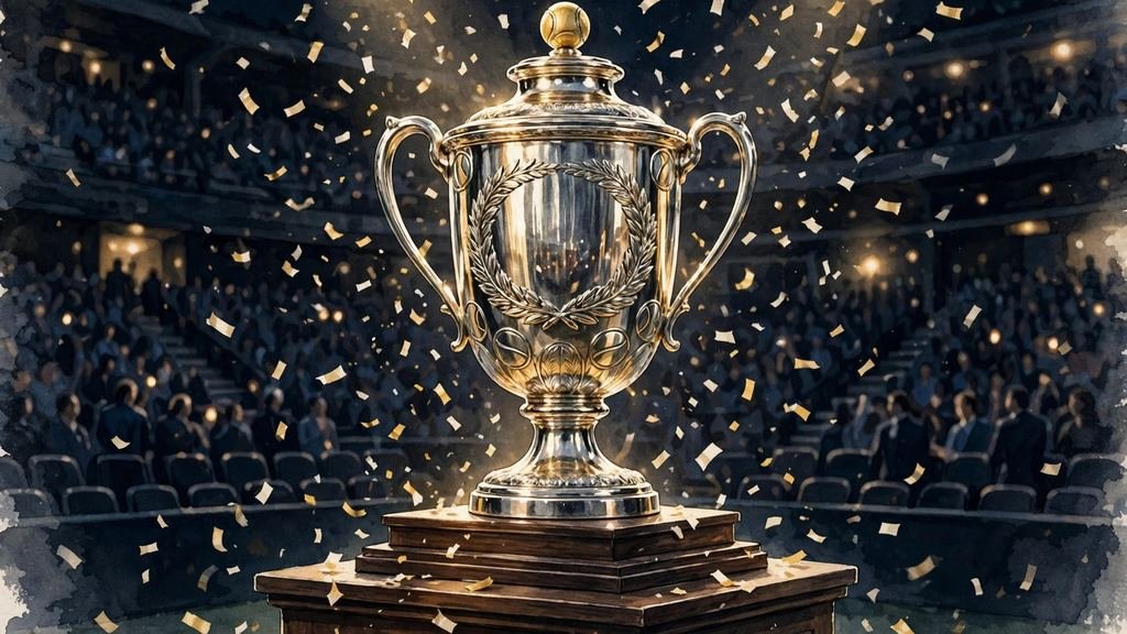 Illustration of the Australian Open champions’ trophies on display.