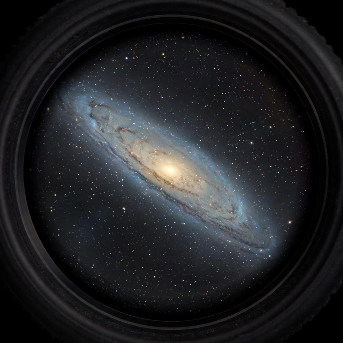 The Andromeda Galaxy glowing as a spiral of stars, the farthest object most people can see with the naked eye and an easy target for a small telescope.