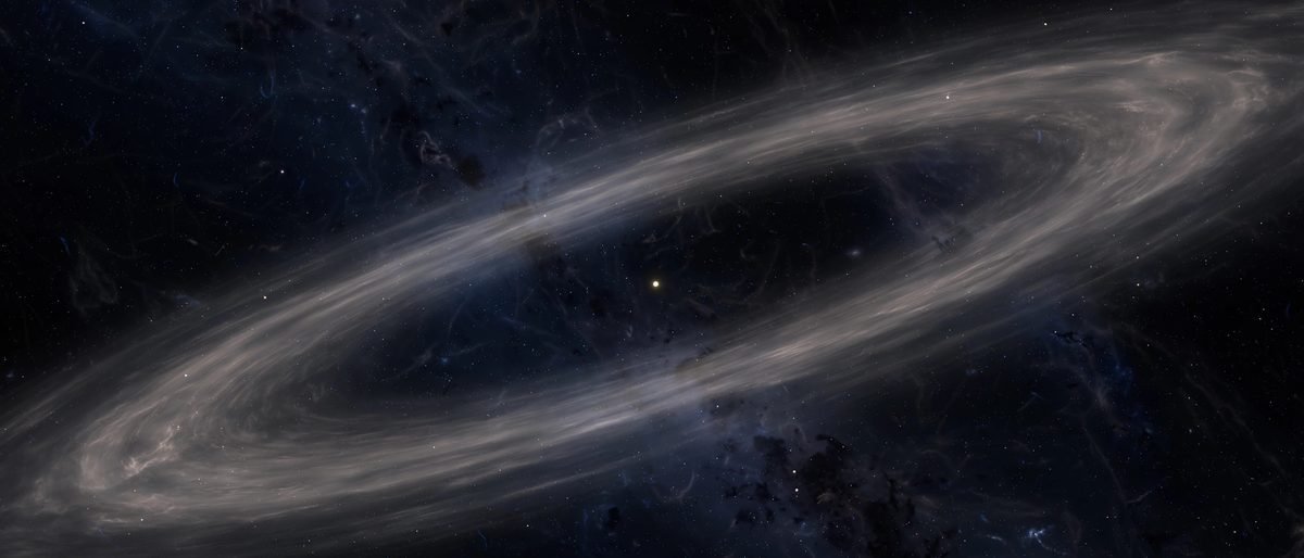 Saturn with its huge faint Phoebe ring halo in deep space